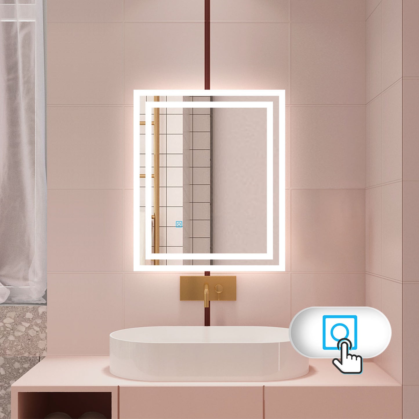 Badspiegel mit LED Beleuchtung 60x50 cm Wandspiegel Badezimmerspiegel Anti-Beschlag