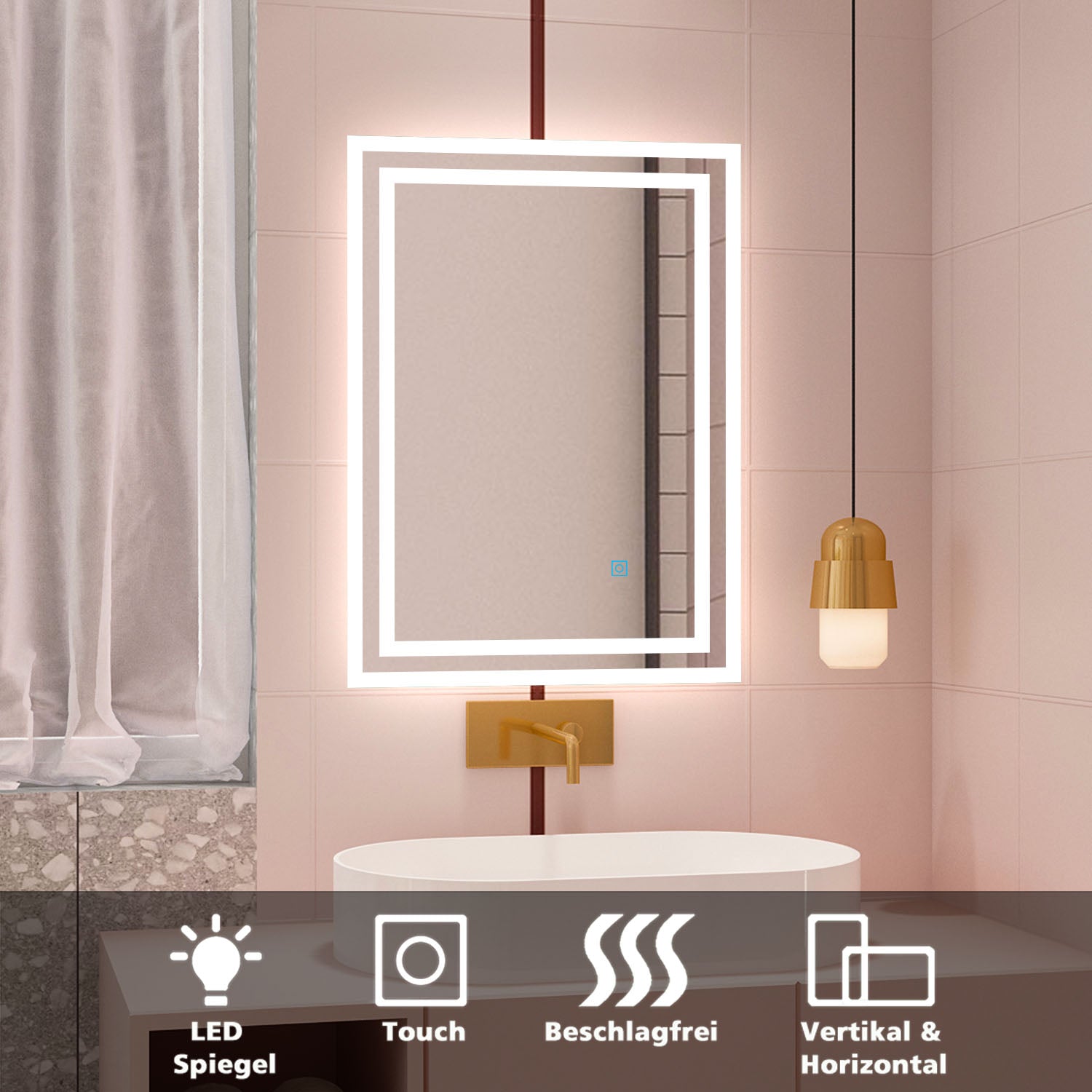 Badspiegel mit LED Beleuchtung 50x70 cm Wandspiegel