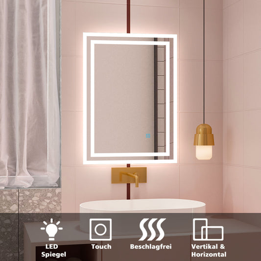 Badspiegel mit LED Beleuchtung 50x70 cm Wandspiegel Badezimmerspiegel Anti-Beschlag