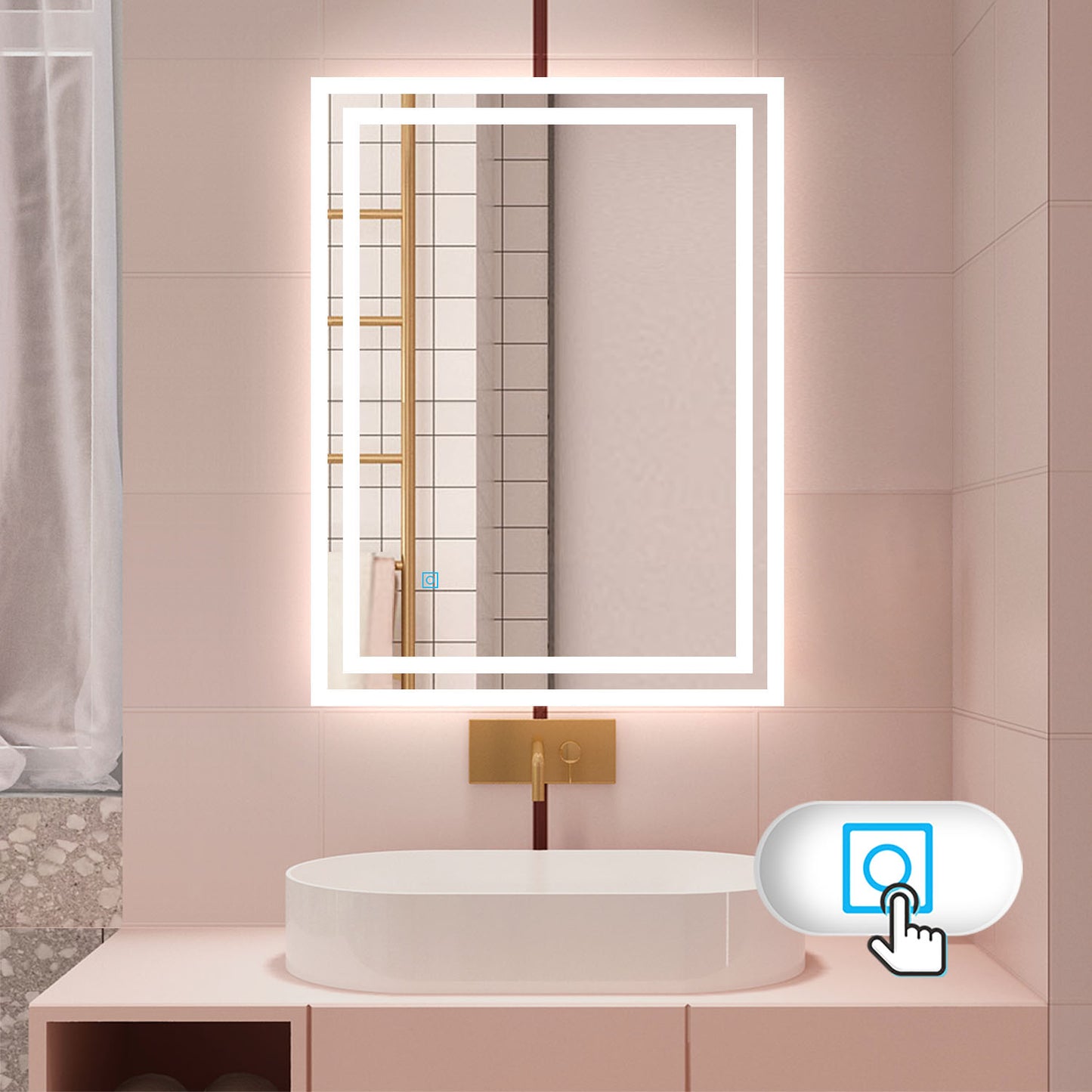 Badspiegel mit LED Beleuchtung 80x60 cm Wandspiegel Badezimmerspiegel Anti-Beschlag