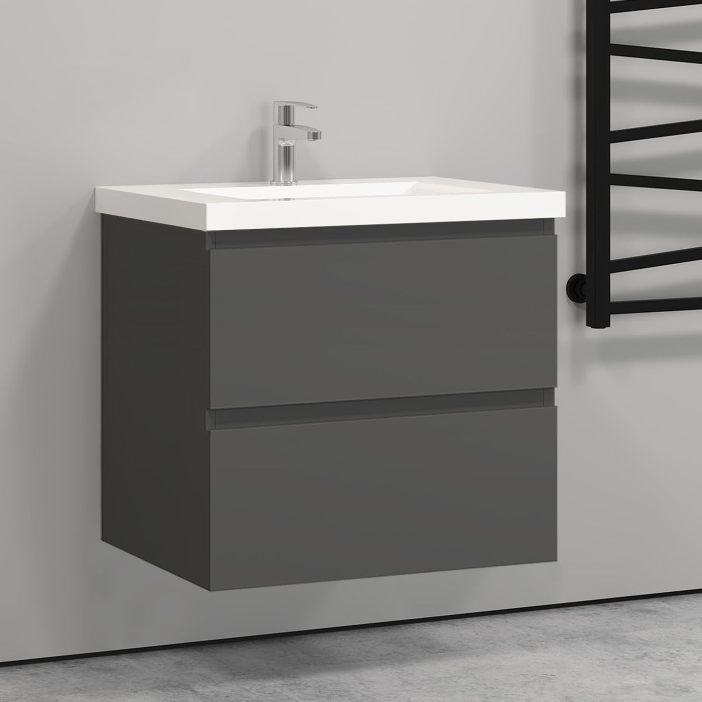 Waschtisch mit Unterschrank Badmöbel Set Waschbecken Weiß Eiche 60 cm Anthrazit