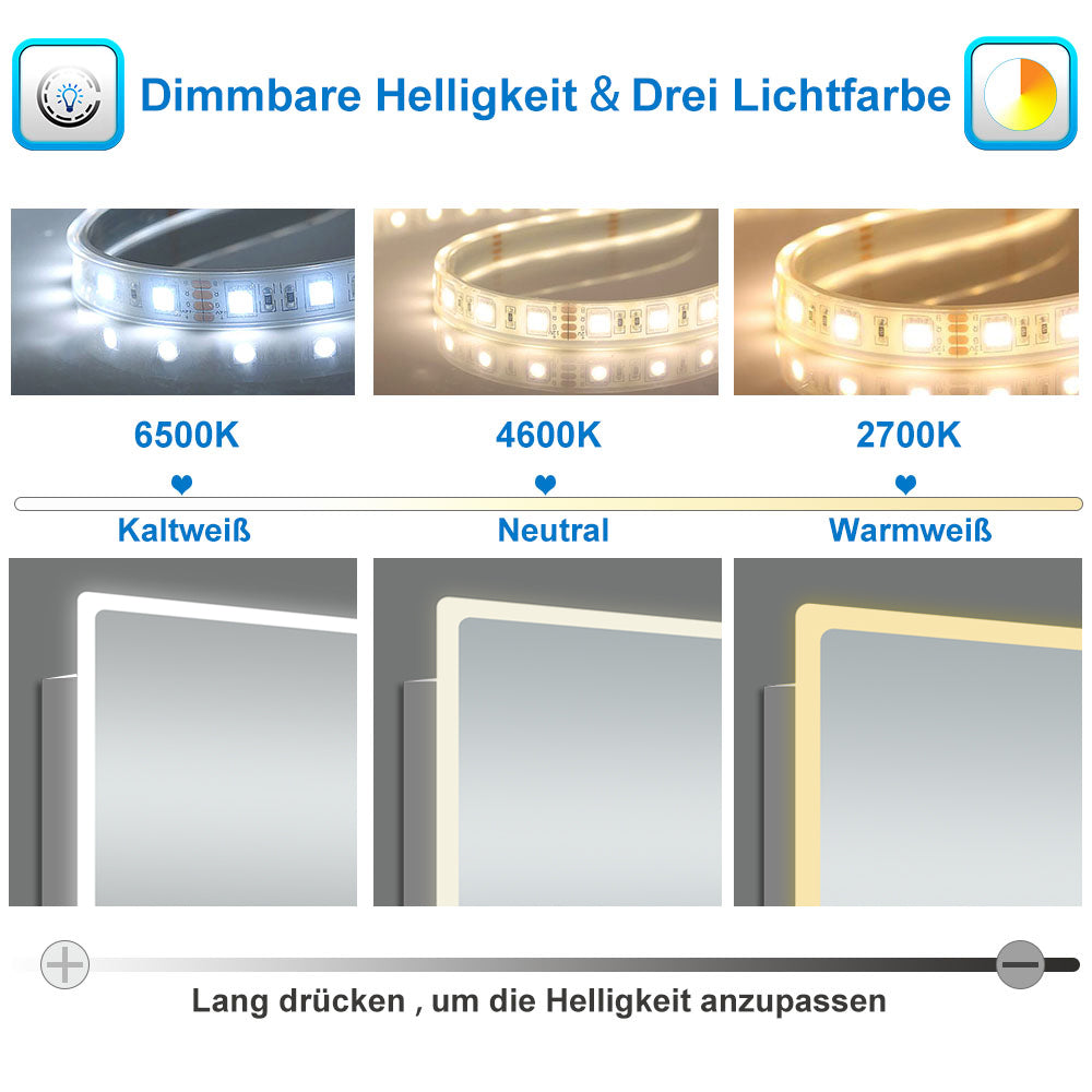 LED Badspiegel mit Beleuchtung Wandspiegel Touch-Schalter beschlagfrei