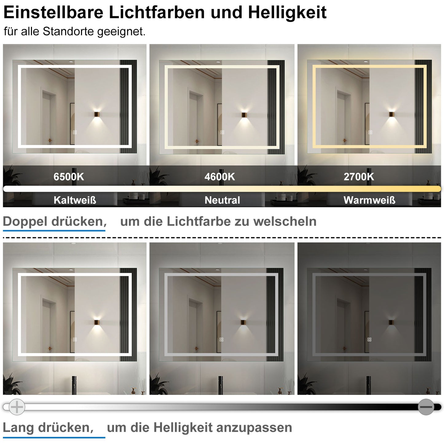 LED Badspiegel mit Beleuchtung Wandspiegel Touch-Schalter beschlagfrei