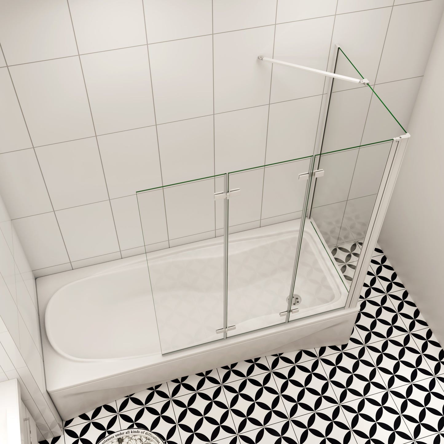 Duschkabine Badewannenaufsatz Faltbare NANO Glas 130xH.140 cm mit Seitenwand