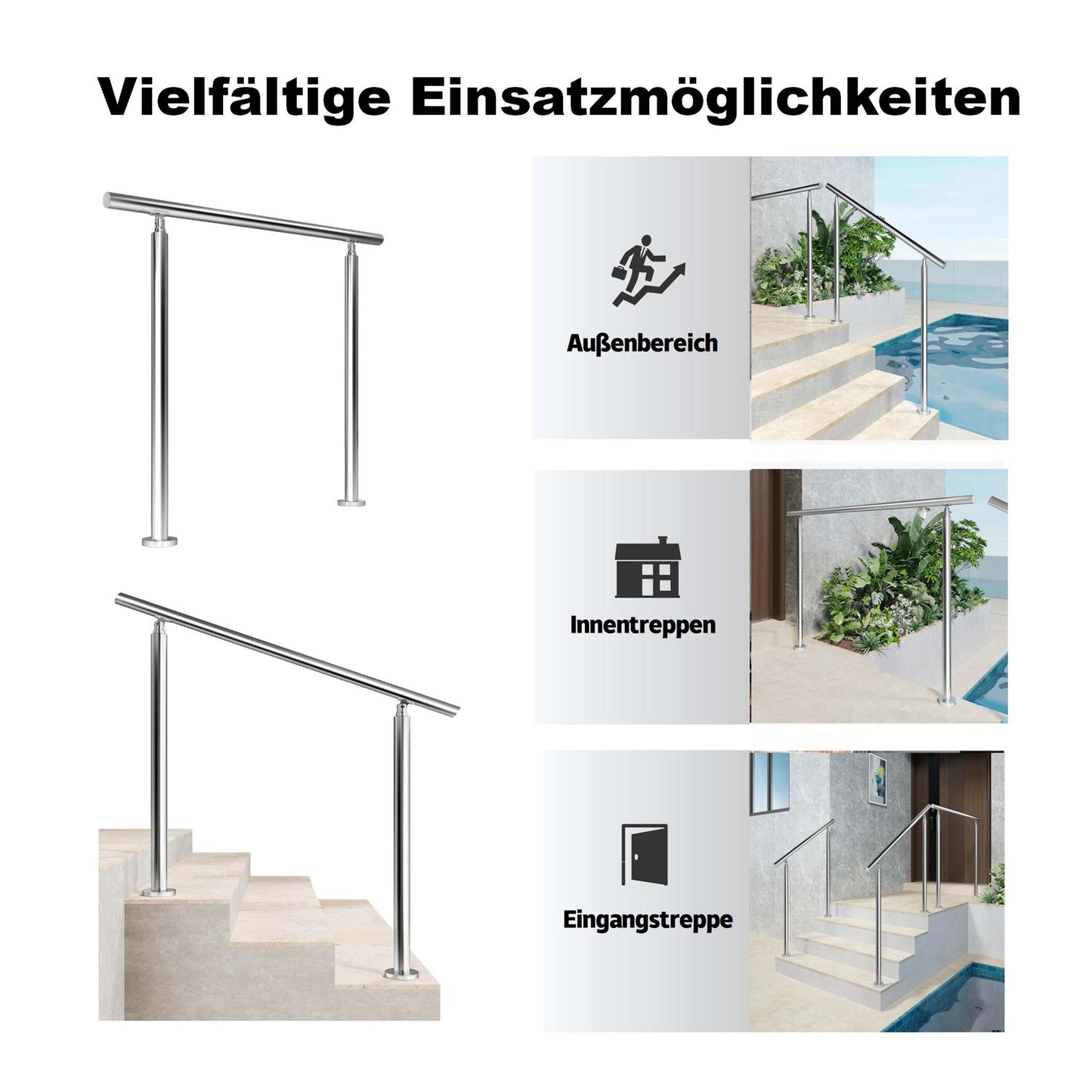 Geländer Edelstahl Handlauf, Eingangsgeländer Silber, Treppengeländer Innen und Außen