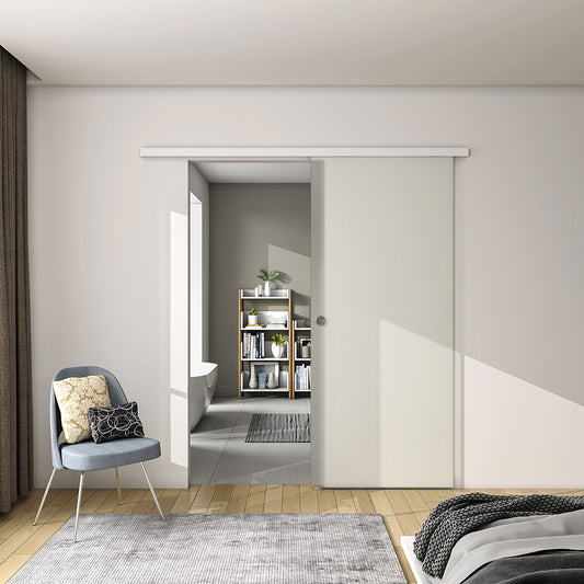 Schiebetür vor der Wand laufend Schiebetürsystem H.225 cm Glastür Glasschutzfolie