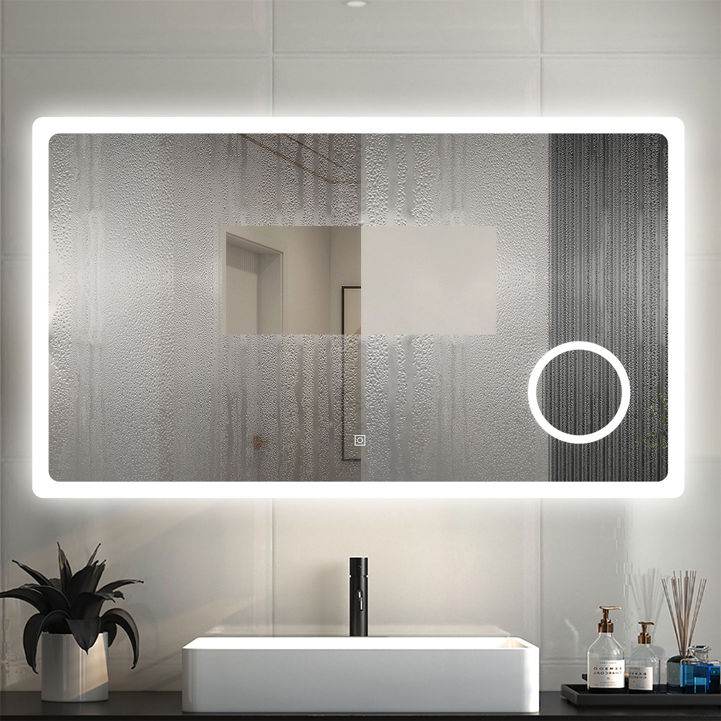 120x70 cm Badspiegel LED Beleuchtung Kalt/Neutral/Warmweiß Dimmbar Beschlagfrei, 3x LED Schminkspiegel+Touch+Wandschalter