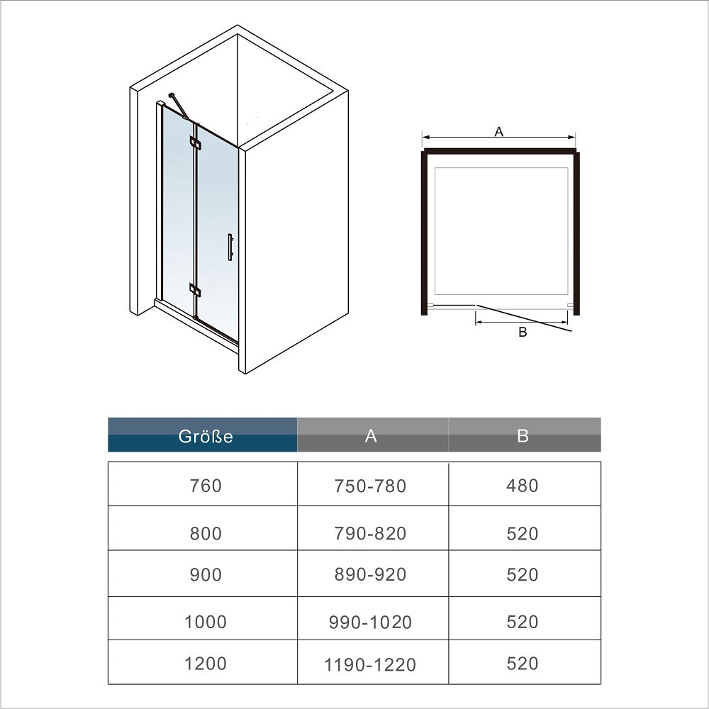 Walk in Duschtür 76 cm Höhe 185 cm Dusche Duschabtrennung NANO Glas