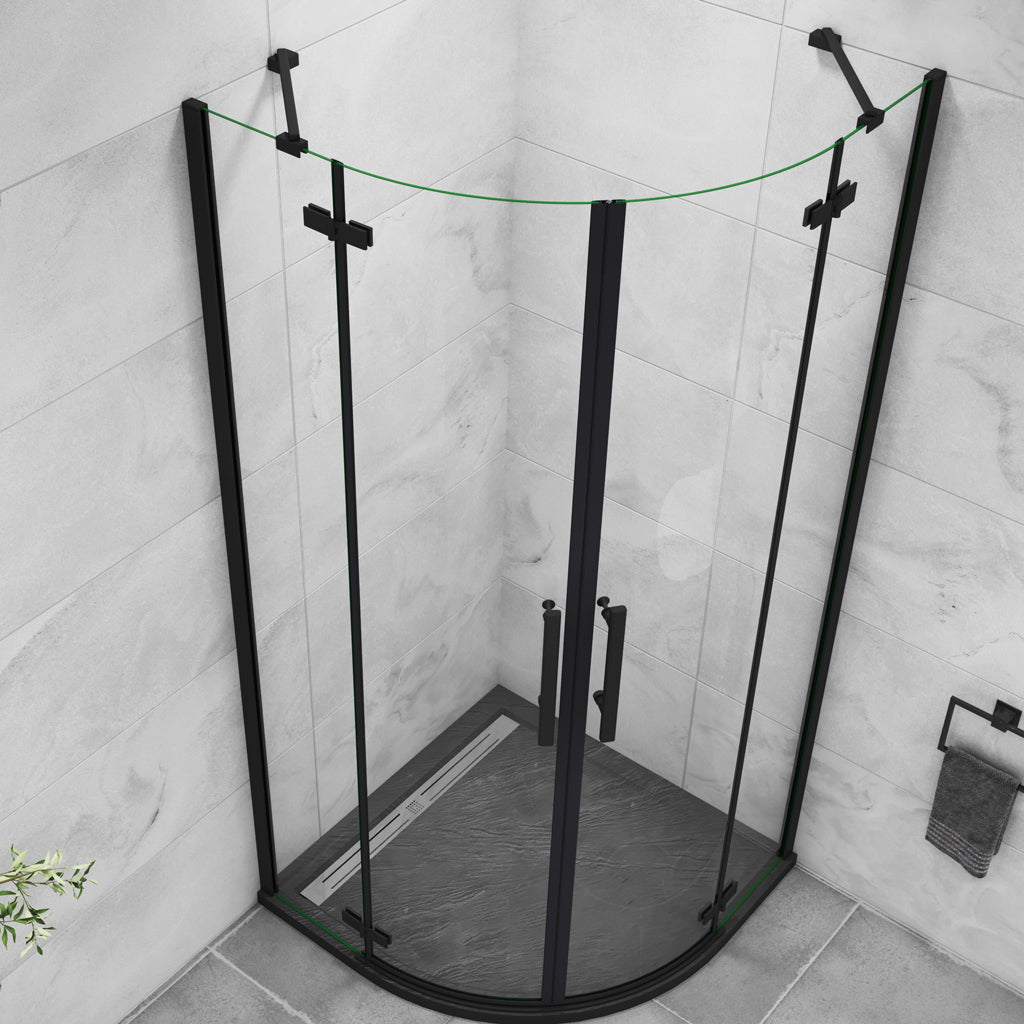 Duschkabine Viertelkreis Duschabtrennung Runddusche Pendeltüren NANO Glas H.195cm Schwarz