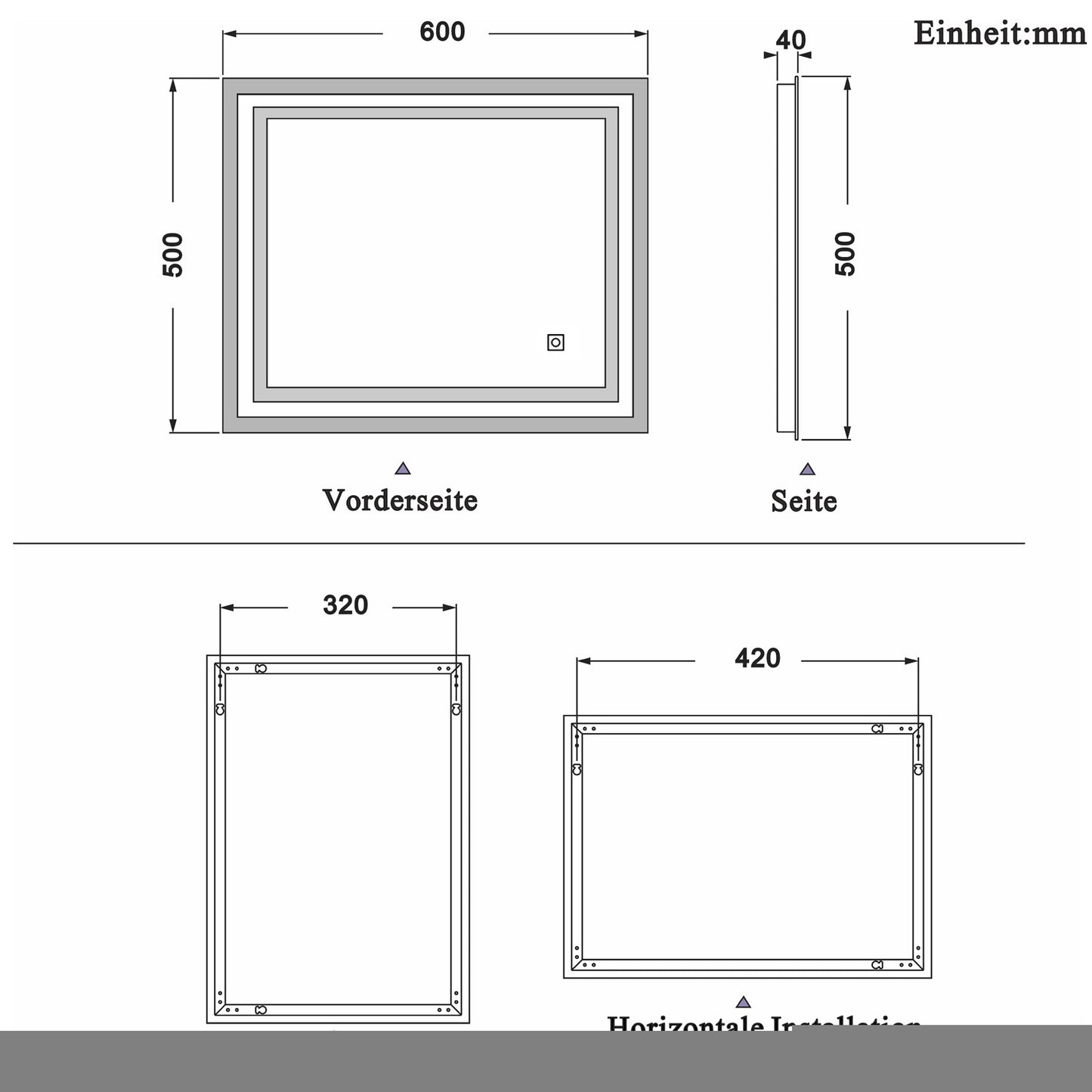 Badspiegel mit LED Beleuchtung 60x50 cm Wandspiegel Badezimmerspiegel Anti-Beschlag