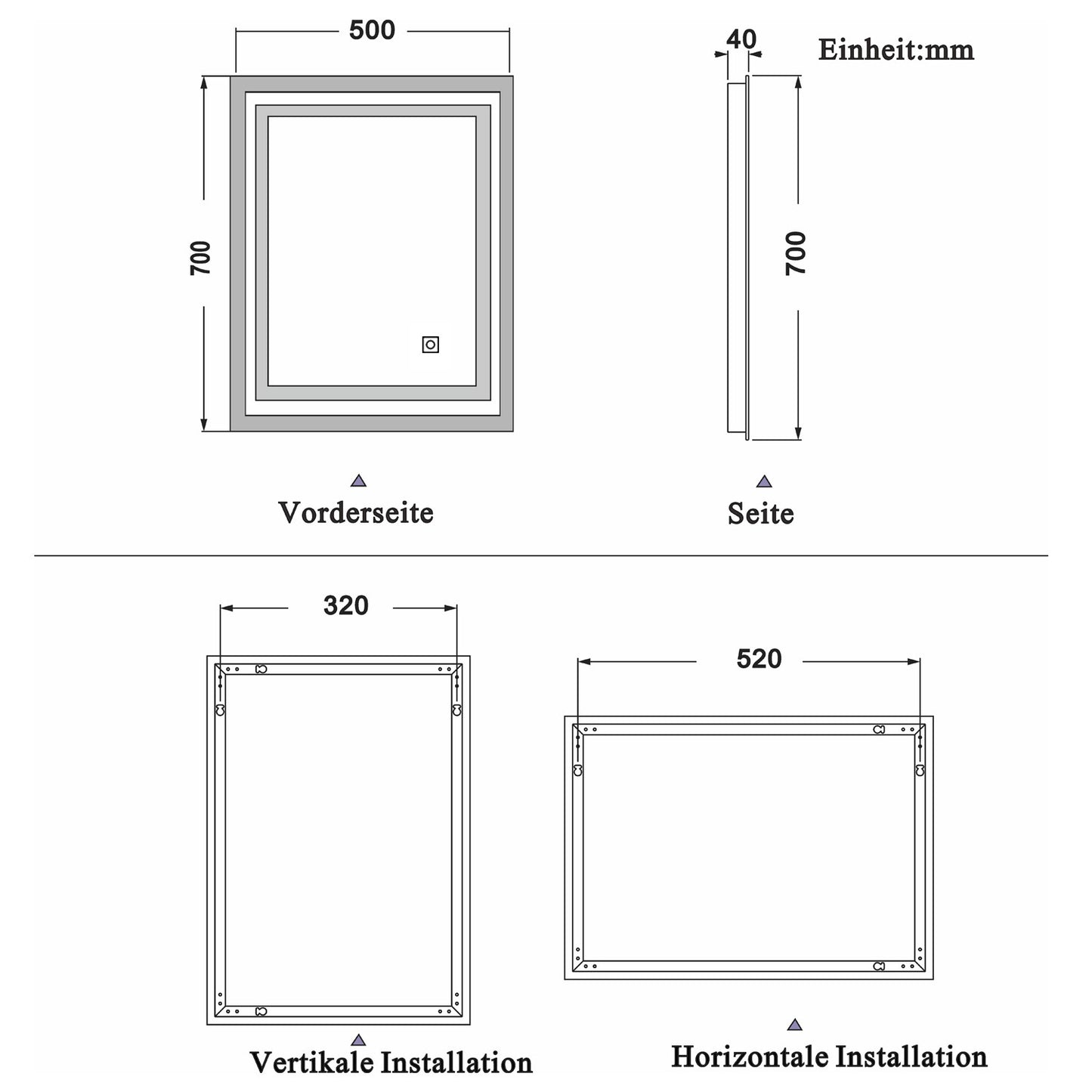 Badspiegel mit LED Beleuchtung 50x70 cm Wandspiegel Badezimmerspiegel Anti-Beschlag