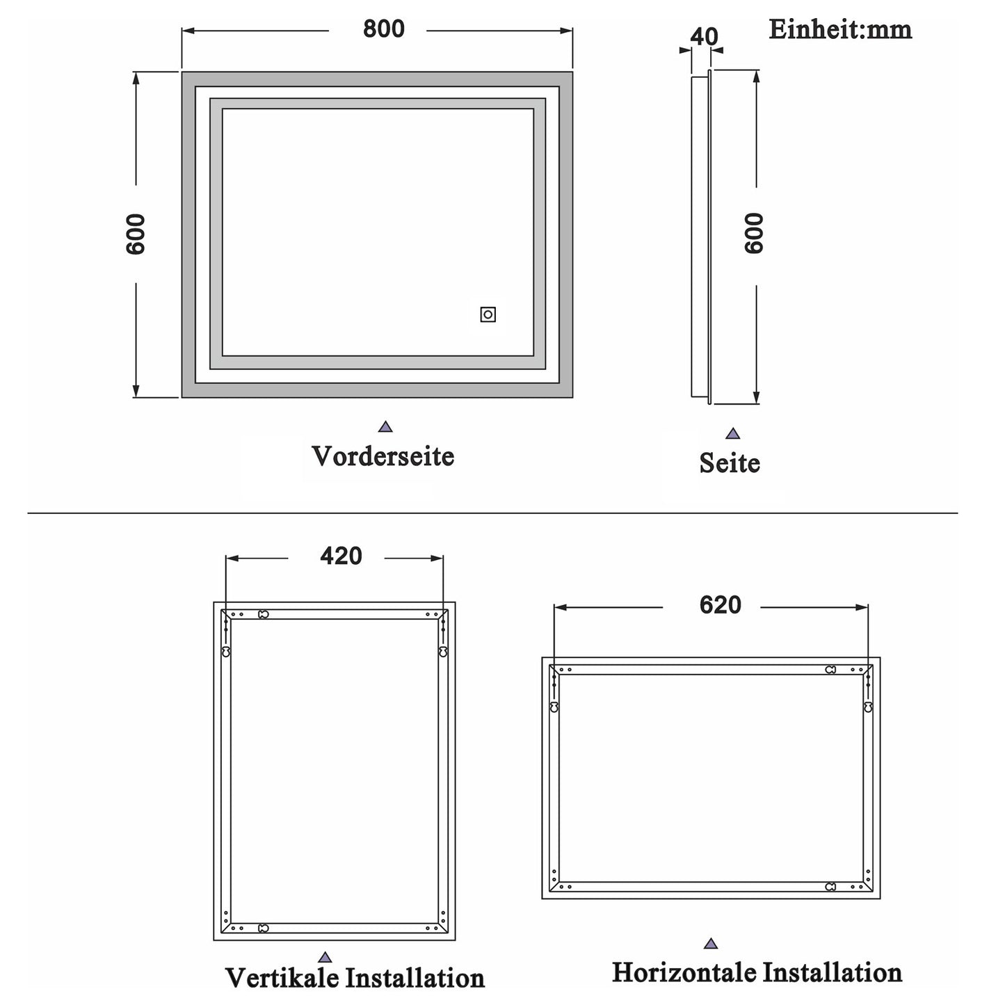 Badspiegel mit LED Beleuchtung 80x60 cm Wandspiegel Badezimmerspiegel Anti-Beschlag