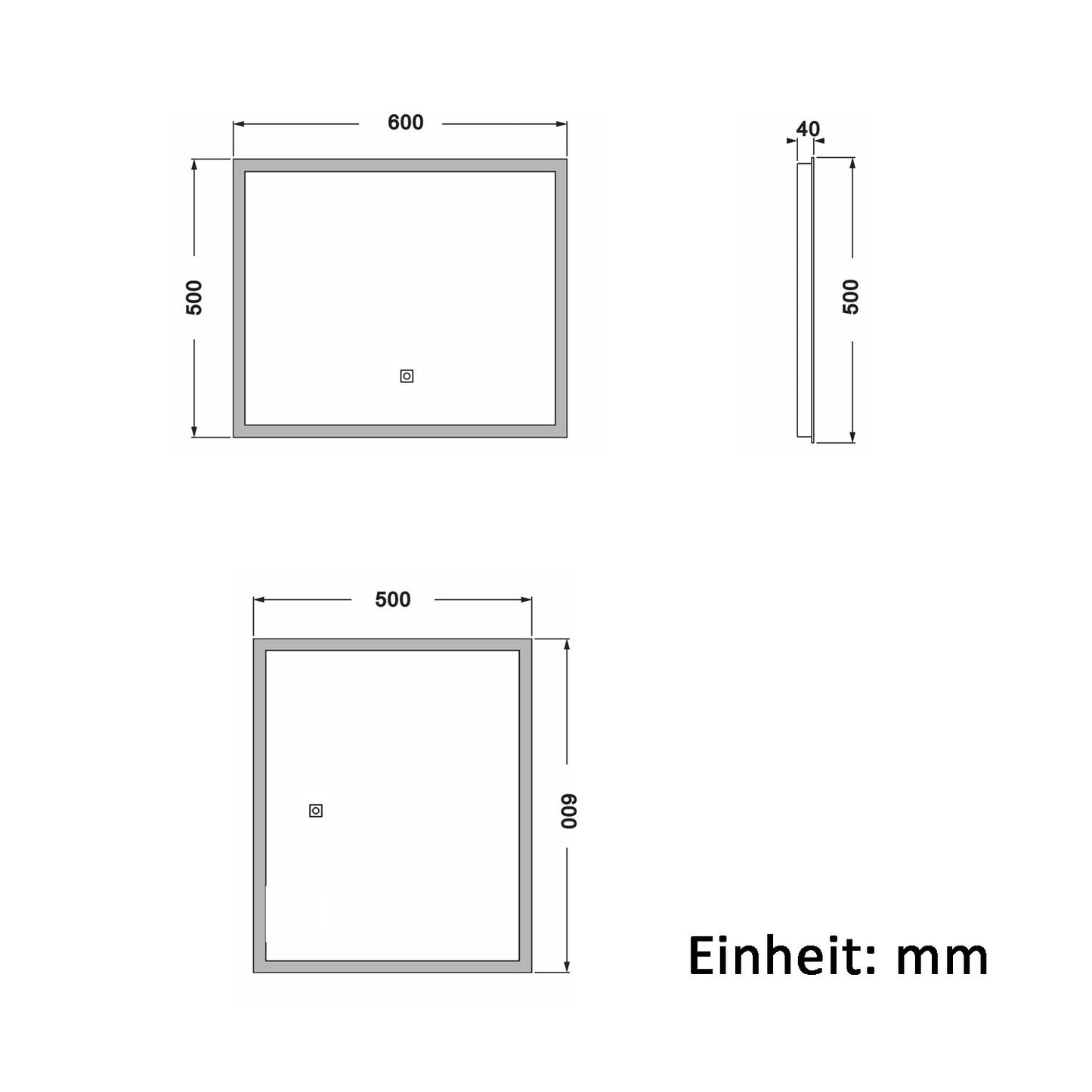 Badezimmerspiegel Wandspiegel 60x50 cm LED Spiegel mit TOUCH Beheizt Badspiegel Kaltweiß Licht beschlagfrei