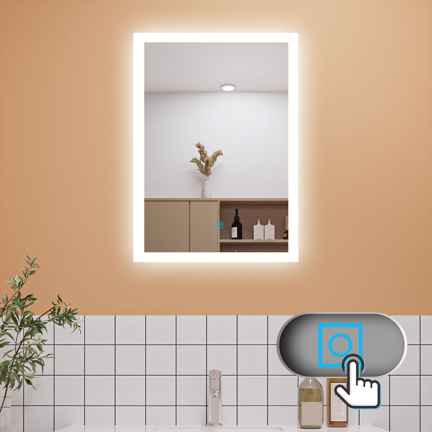 Badezimmerspiegel Wandspiegel 70x50 cm LED Spiegel mit TOUCH Beheizt Badspiegel Kaltweiß Licht beschlagfrei