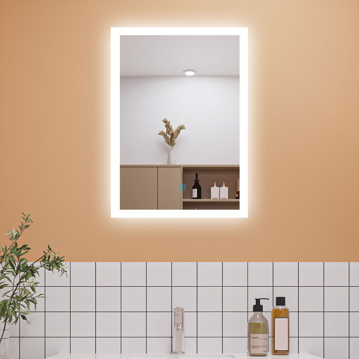 Badezimmerspiegel Wandspiegel 70x50 cm LED Spiegel mit TOUCH Beheizt Badspiegel Kaltweiß Licht beschlagfrei
