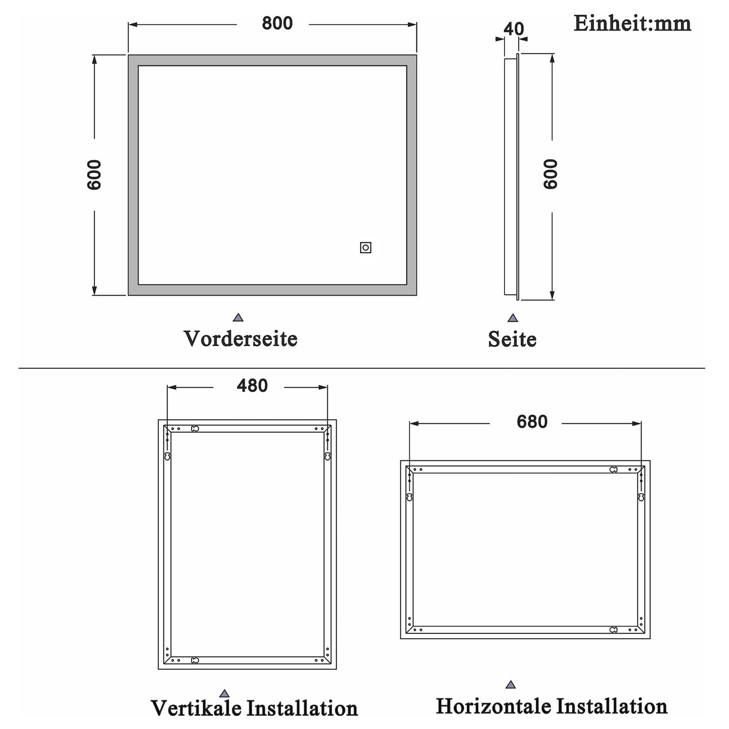 Badspiegel mit LED Beleuchtung Badezimmerspiegel 80x60 cm Wandspiegel Anti-Beschlag