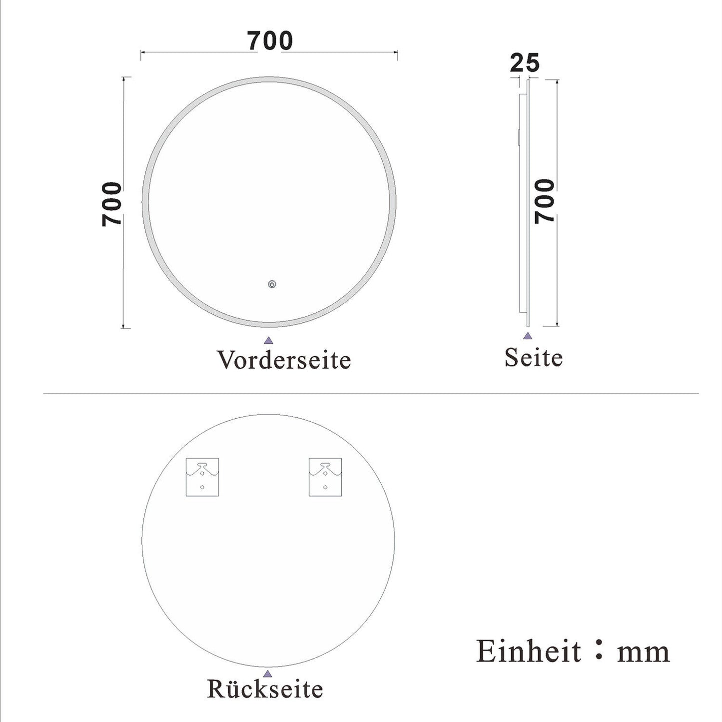 LED Badspiegel 70 cm Rund TOUCH Beschlagfrei Wandspiegel LED-Spiegel Make-up-Spiegel