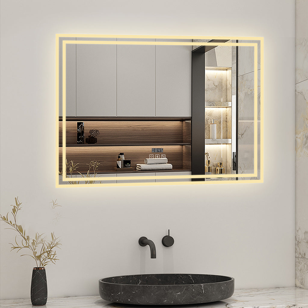 Badspiegel Badezimmerspigel 80x60 cm Kalt/Neutral/Warmweiß Dimmbar Beschlagfrei, Bluetooth