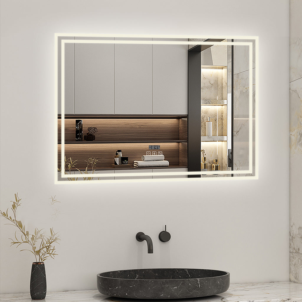 Badspiegel Badezimmerspigel 80x60 cm Kalt/Neutral/Warmweiß Dimmbar Beschlagfrei, Bluetooth