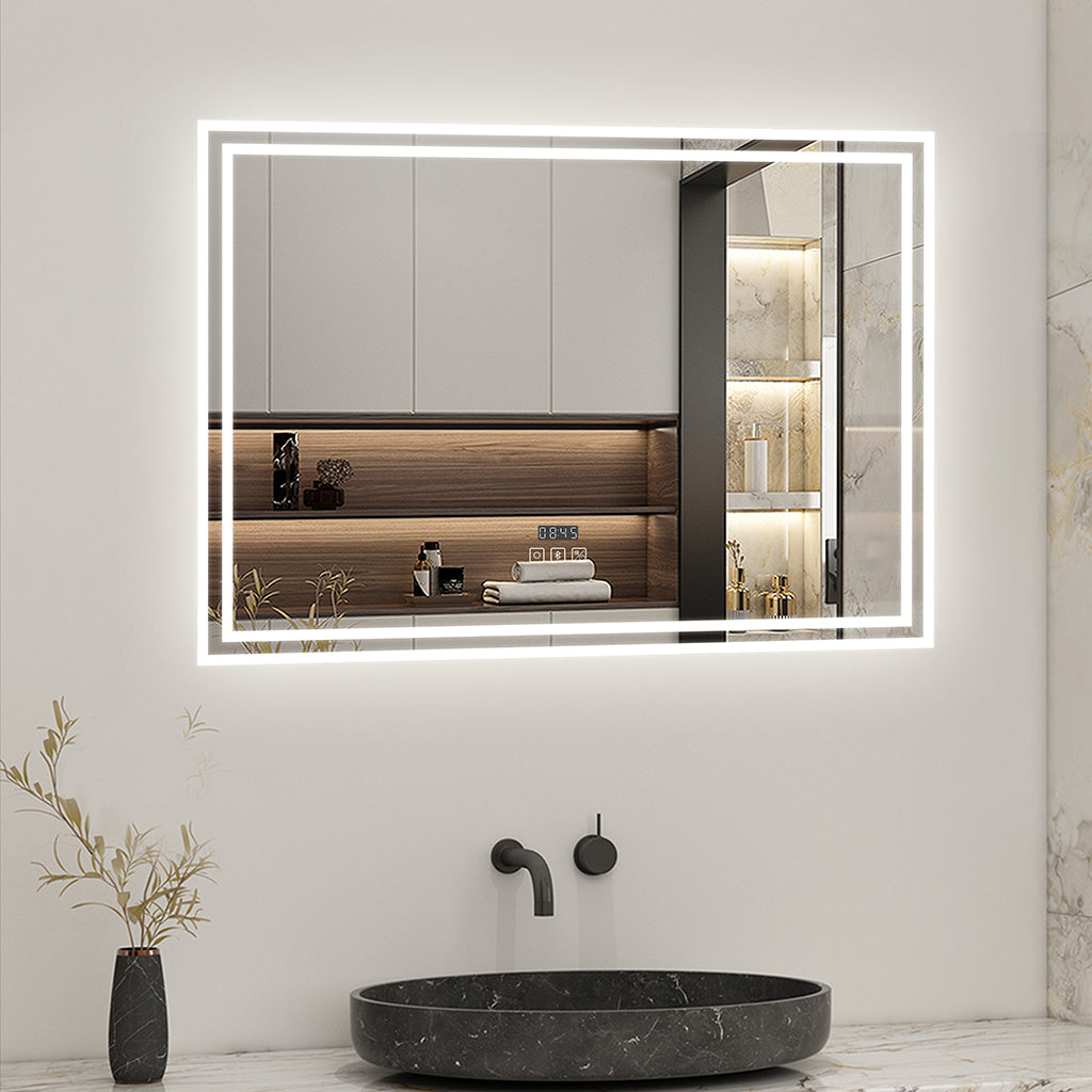 Badspiegel Badezimmerspigel 80x60 cm Kalt/Neutral/Warmweiß Dimmbar Beschlagfrei, Bluetooth