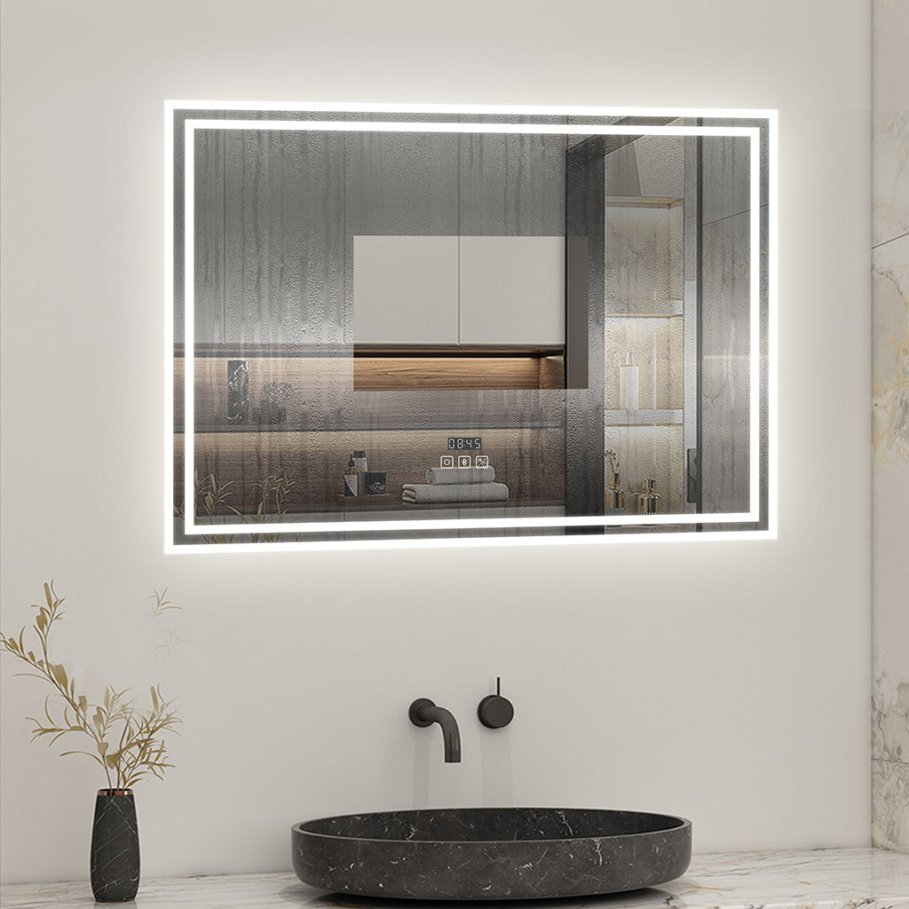 Badspiegel Badezimmerspigel 80x60 cm Kalt/Neutral/Warmweiß Dimmbar Beschlagfrei, Bluetooth