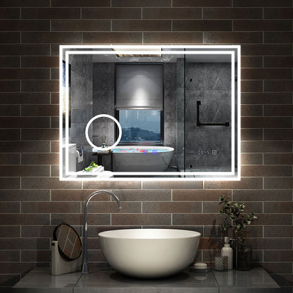 Wandspiegel LED Badspiegel Bluetooth Kalt/Neutral/Warmweiß Dimmbar Beschlagfrei 80x60 cm