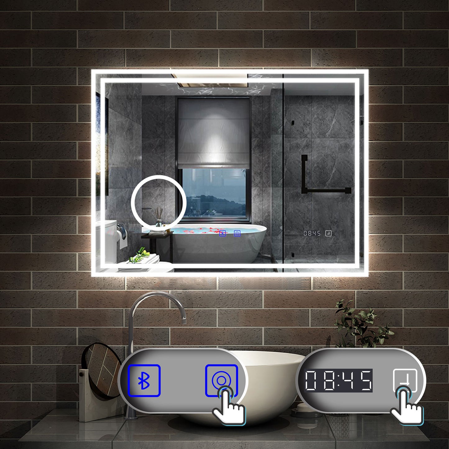 Wandspiegel LED Badspiegel Bluetooth Kalt/Neutral/Warmweiß Dimmbar Beschlagfrei