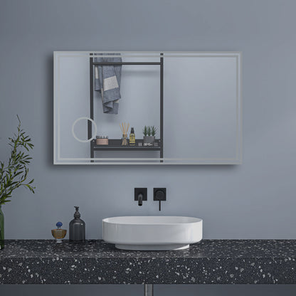 Badspiegel LED Badezimmerspiegel Beschlagfrei Wandspiegel Lichtspiegel 160x80 cm Warm/Neutral/Kaltweiß Makeup Spiegel+Uhr