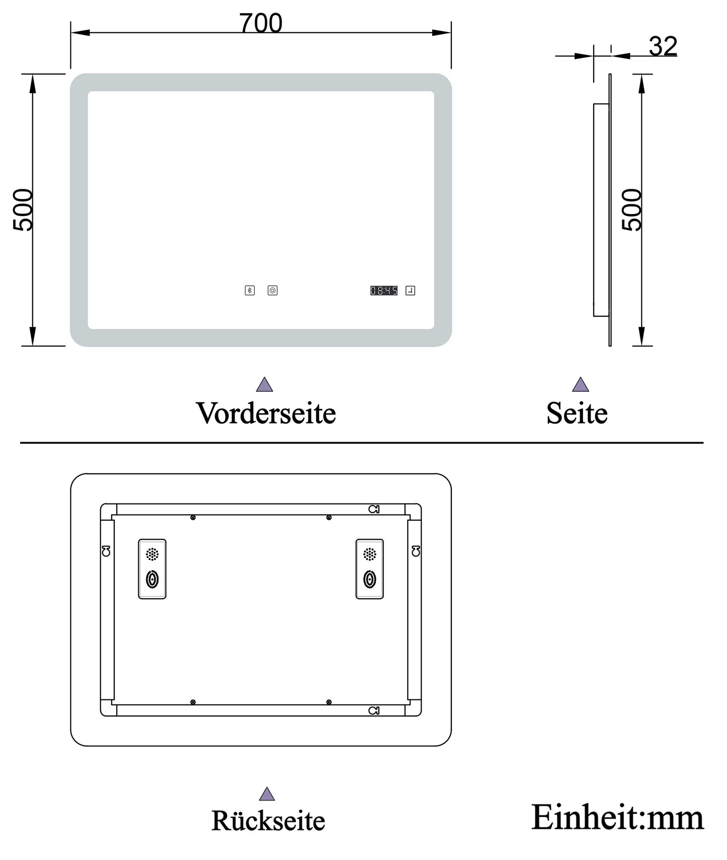 Badspiegel Badezimmerspigel Kalt/Neutral/Warmweiß Dimmbar Beschlagfrei, Bluetooth 70x50 cm