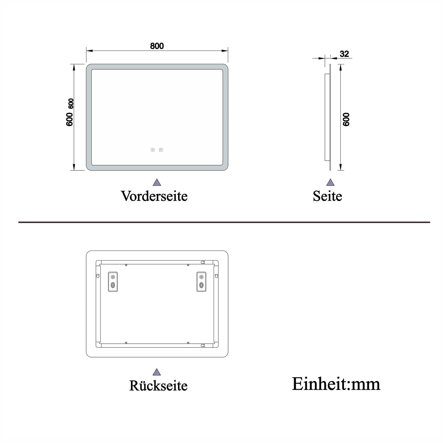 Badspiegel 80x60 cm Uhr+Beschlagfrei+3xSchminkspiegel+Kalt/Neutral/Warmweiß+Bluetooth