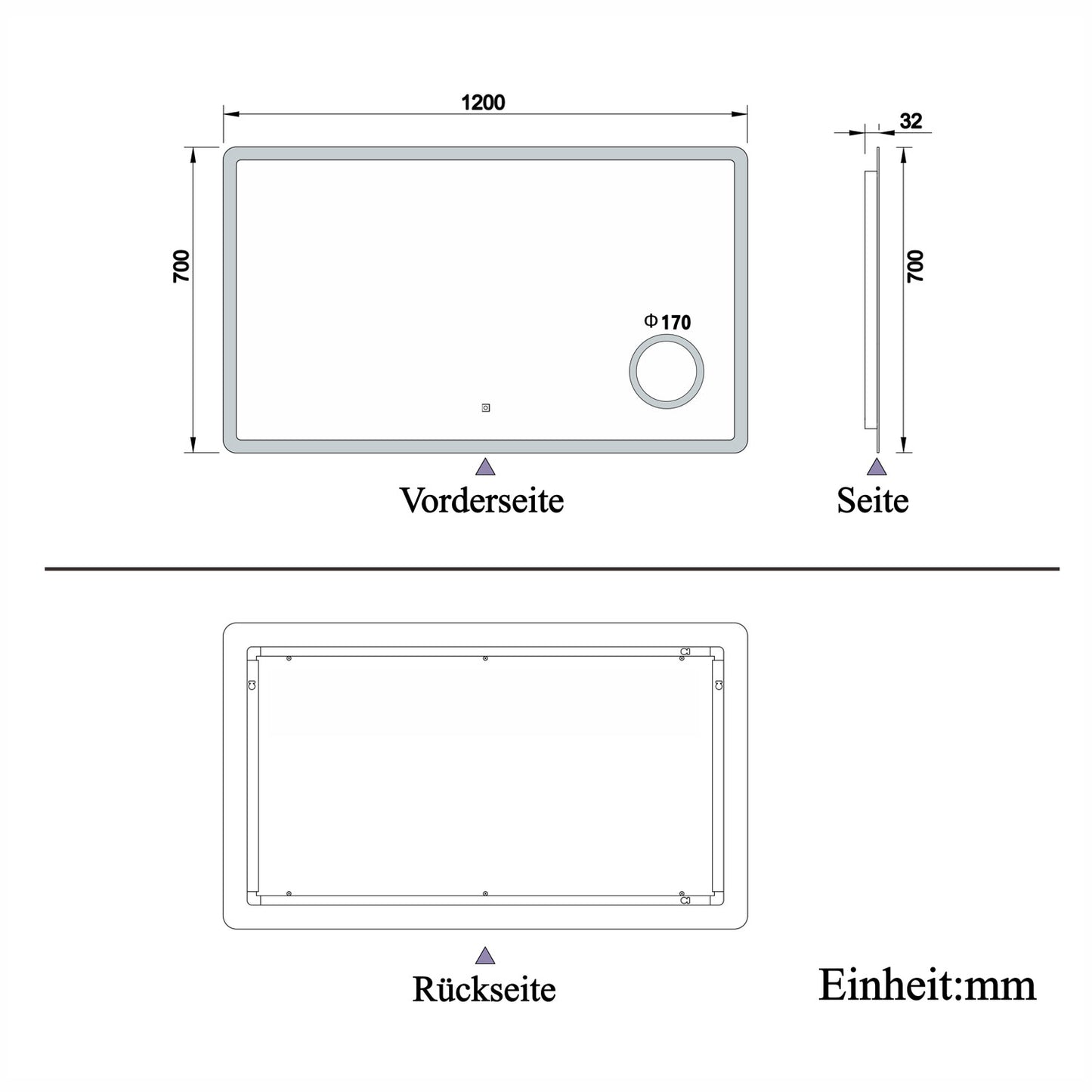 120x70 cm Badspiegel LED Beleuchtung Kalt/Neutral/Warmweiß Dimmbar Beschlagfrei, 3x LED Schminkspiegel+Touch+Wandschalter