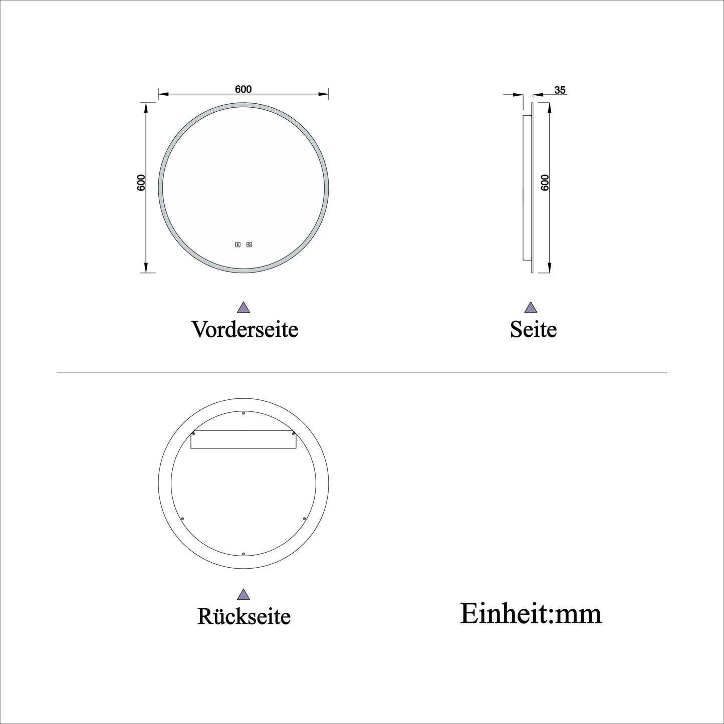 Badspiegel Badezimmerspiegel Rund Spiegel mit LED Beleuchtung, F 60 cm