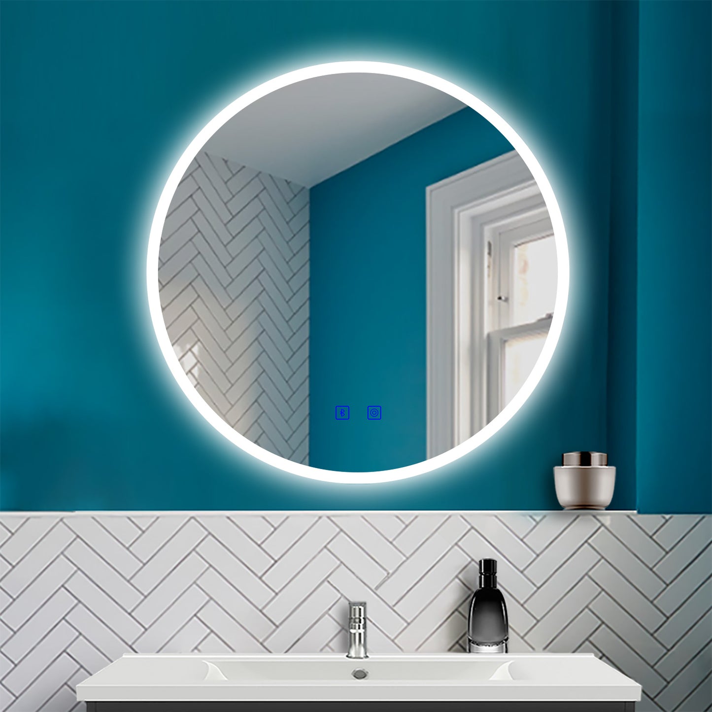 Badspiegel Badezimmerspiegel Rund Spiegel mit LED Beleuchtung, F 60 cm