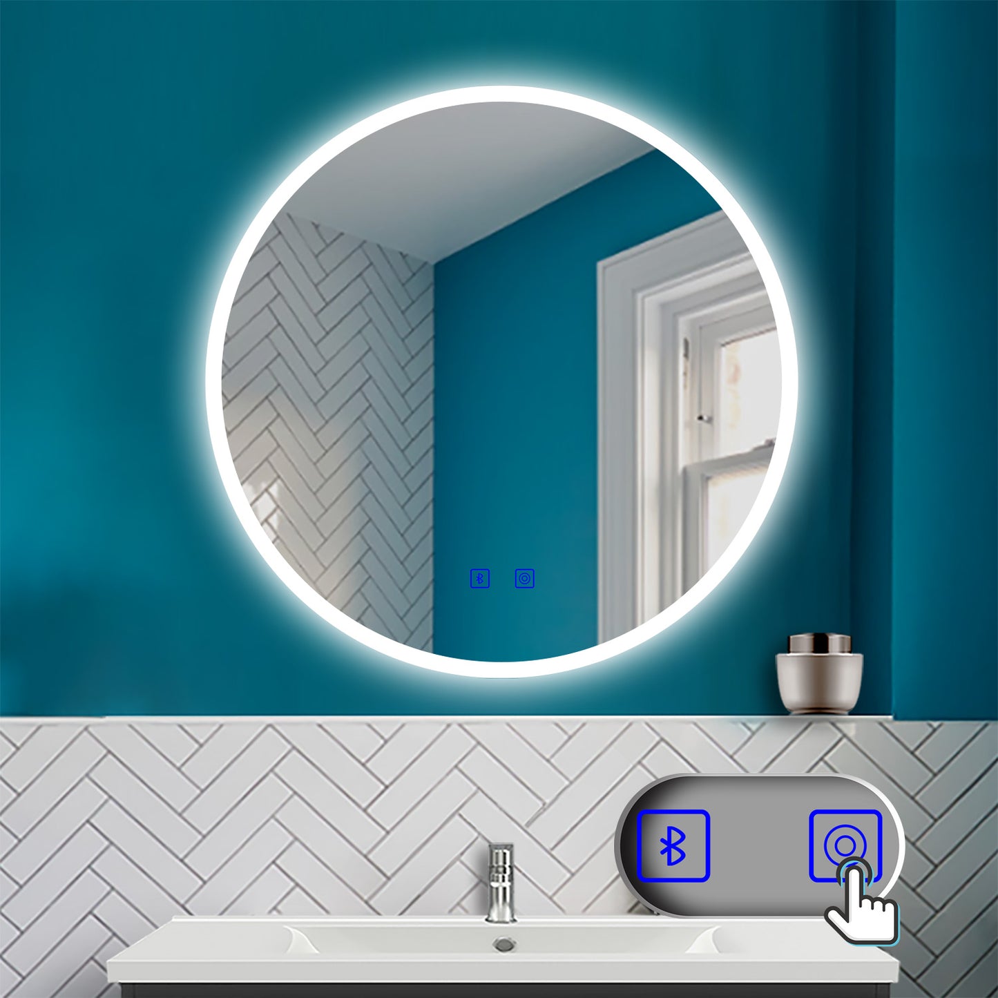 Badspiegel Badezimmerspiegel Rund Spiegel mit LED Beleuchtung, F 60 cm