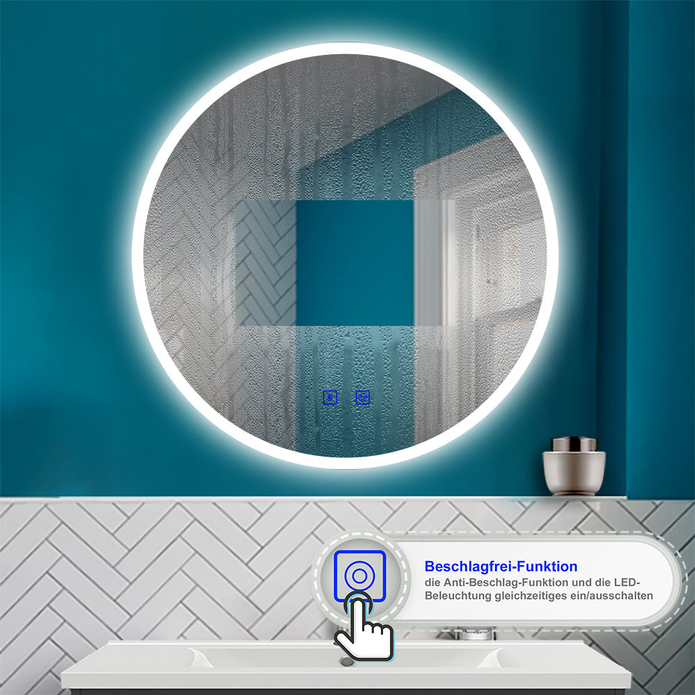 Badspiegel Badezimmerspiegel Rund Spiegel mit LED Beleuchtung, F 60 cm