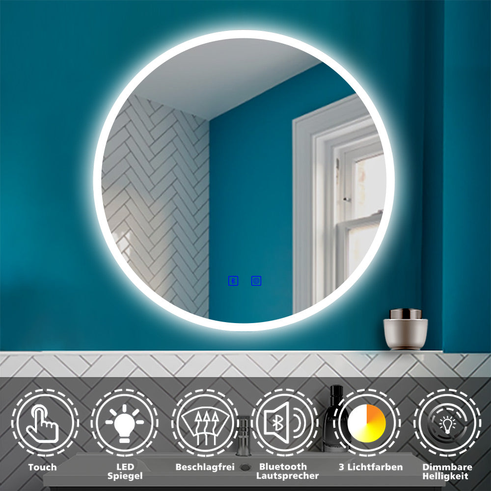 Badspiegel Badezimmerspiegel Rund Spiegel mit LED Beleuchtung, F 60 cm
