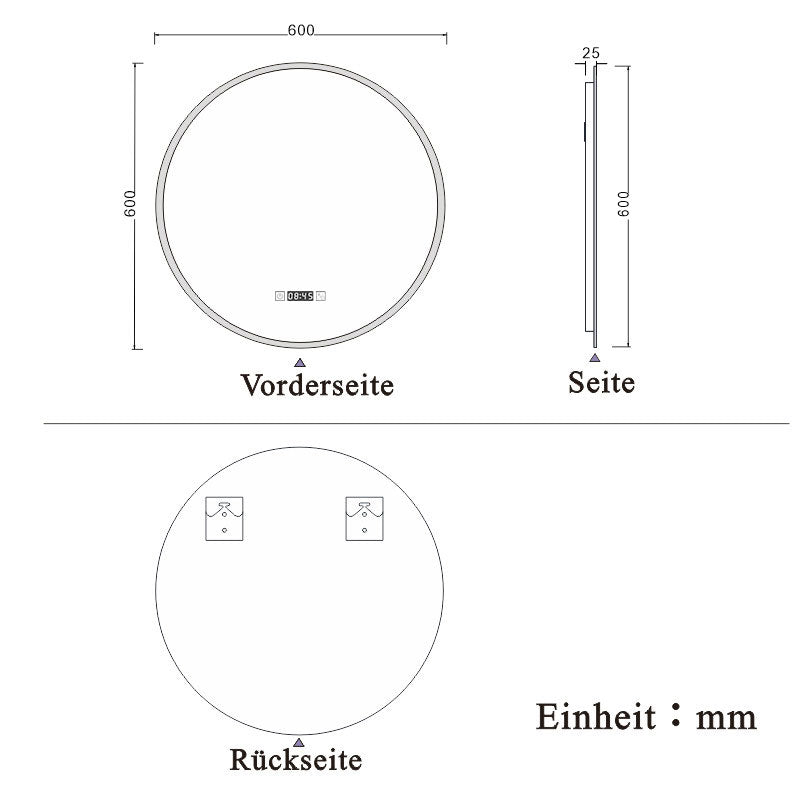 Badspiegel Badezimmerspiegel Rund Spiegel mit LED Beleuchtung Φ 60 cm