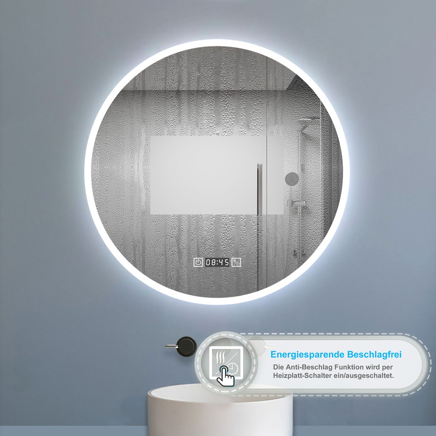 Badspiegel Badezimmerspiegel Rund Spiegel mit LED Beleuchtung F 70 cm