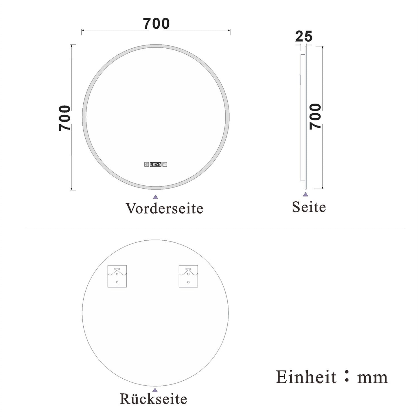 Badspiegel Badezimmerspiegel Rund Spiegel mit LED Beleuchtung F 70 cm