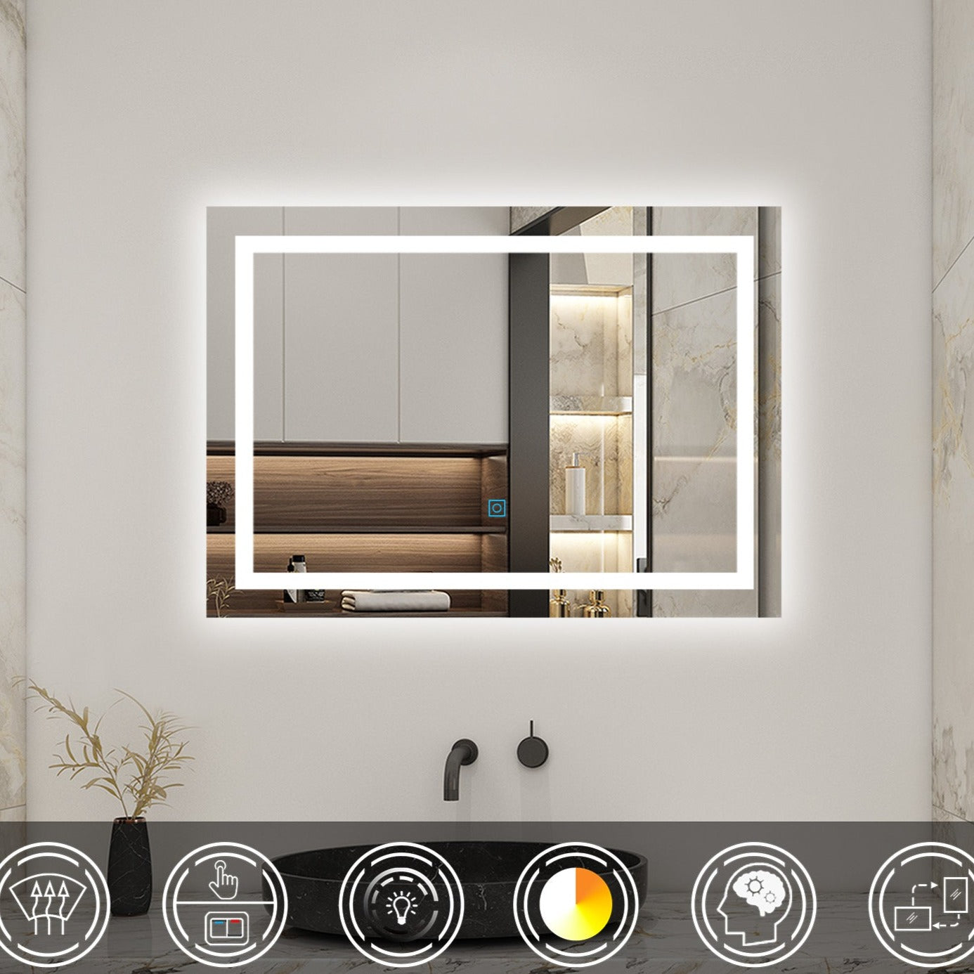 LED Badspiegel mit Beleuchtung Wandspiegel Touch-Schalter beschlagfrei