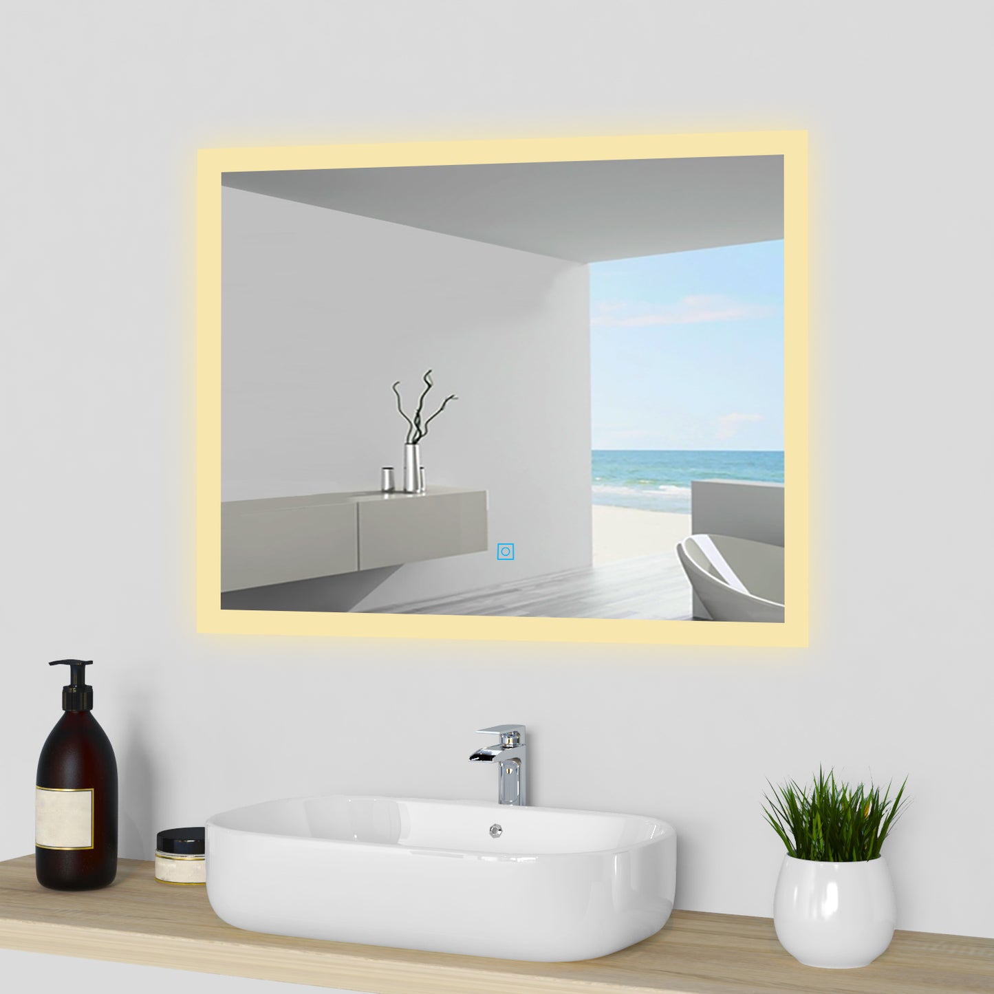 Badspiegel Wandspiegel mit LED Beleuchtung 60x50 cm Wandschalter+Beschlagfrei