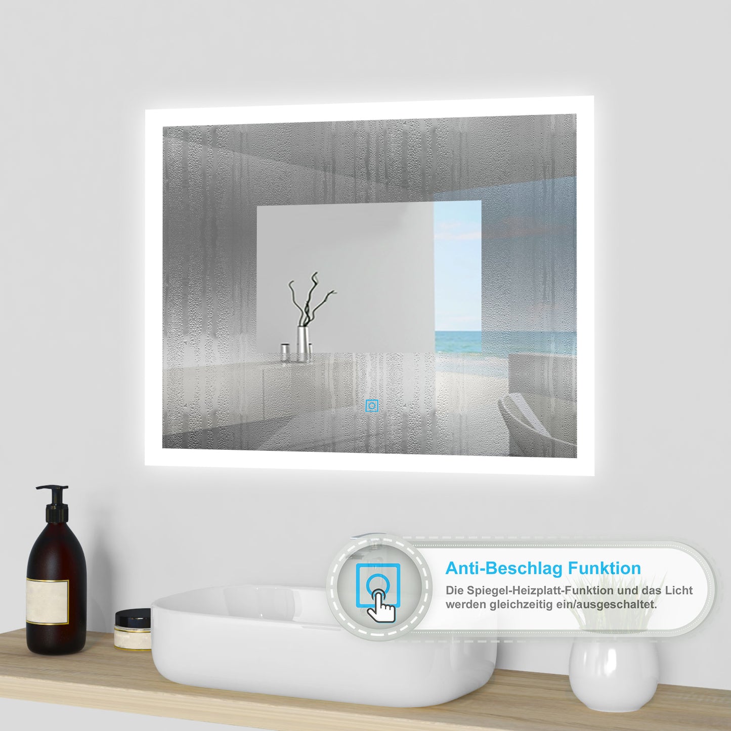 LED-Lichtspiegel Badspiegel 3 Lichtfarbe Wand/Touch Memory Beschlagfrei