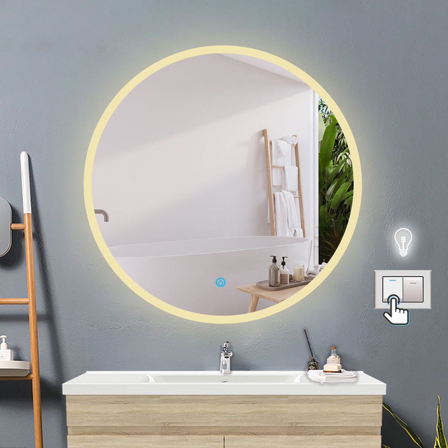Badspiegel Badezimmerspiegel Rund Spiegel mit LED Beleuchtung F 60 cm
