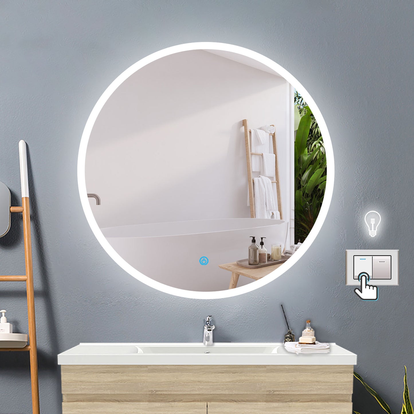 Badspiegel Badezimmerspiegel Rund Spiegel mit LED Beleuchtung F 60 cm
