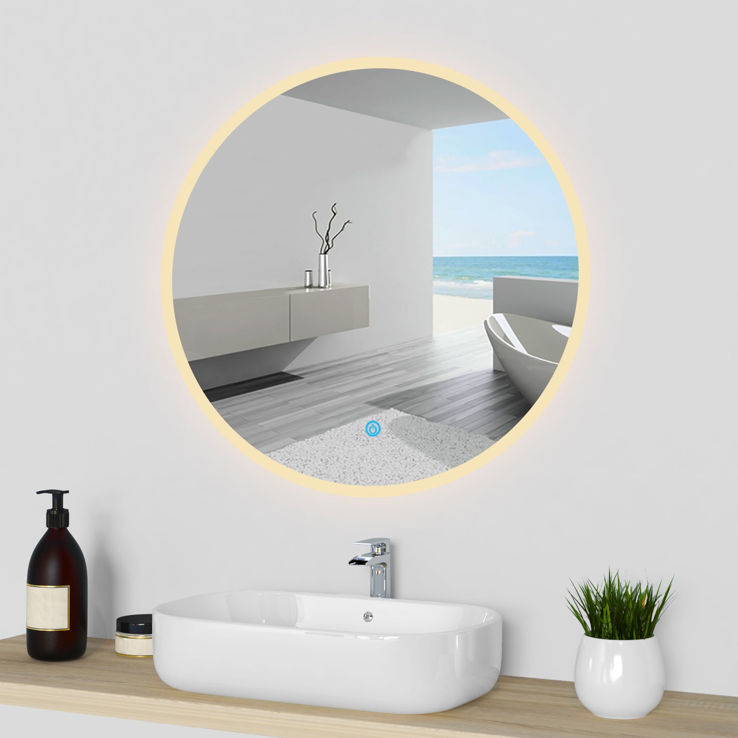 Badspiegel Badezimmerspiegel Rund Spiegel mit LED Beleuchtung F 80 cm