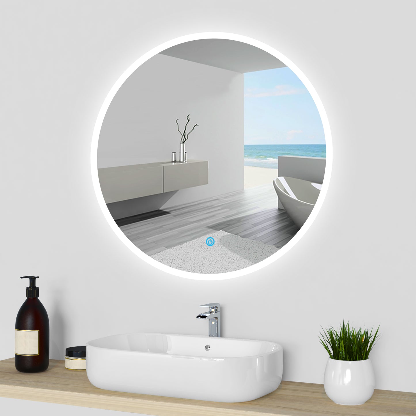 Badspiegel Badezimmerspiegel Rund Spiegel mit LED Beleuchtung F 80 cm