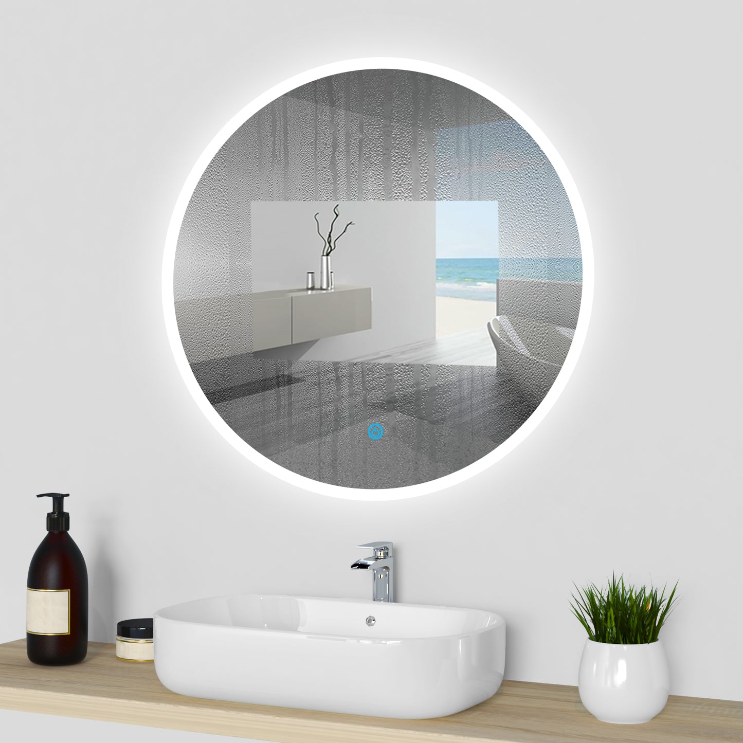 Badspiegel Badezimmerspiegel Rund Spiegel mit LED Beleuchtung F 80 cm