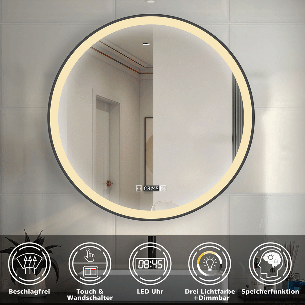 Badspiegel rund LED Beleuchtet Ø 60 cm Badezimmerspiegel mit LED Beleuchtung Rundspiegel