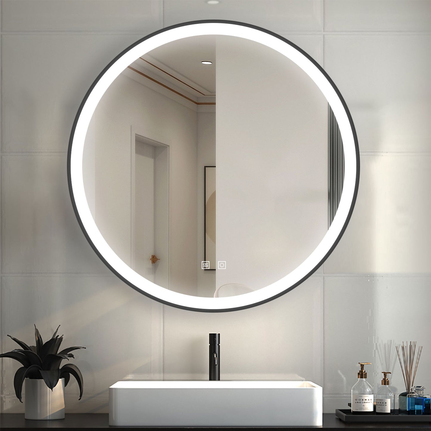 Badspiegel Badezimmerspiegel Rund Spiegel mit LED Beleuchtung F 70 cm