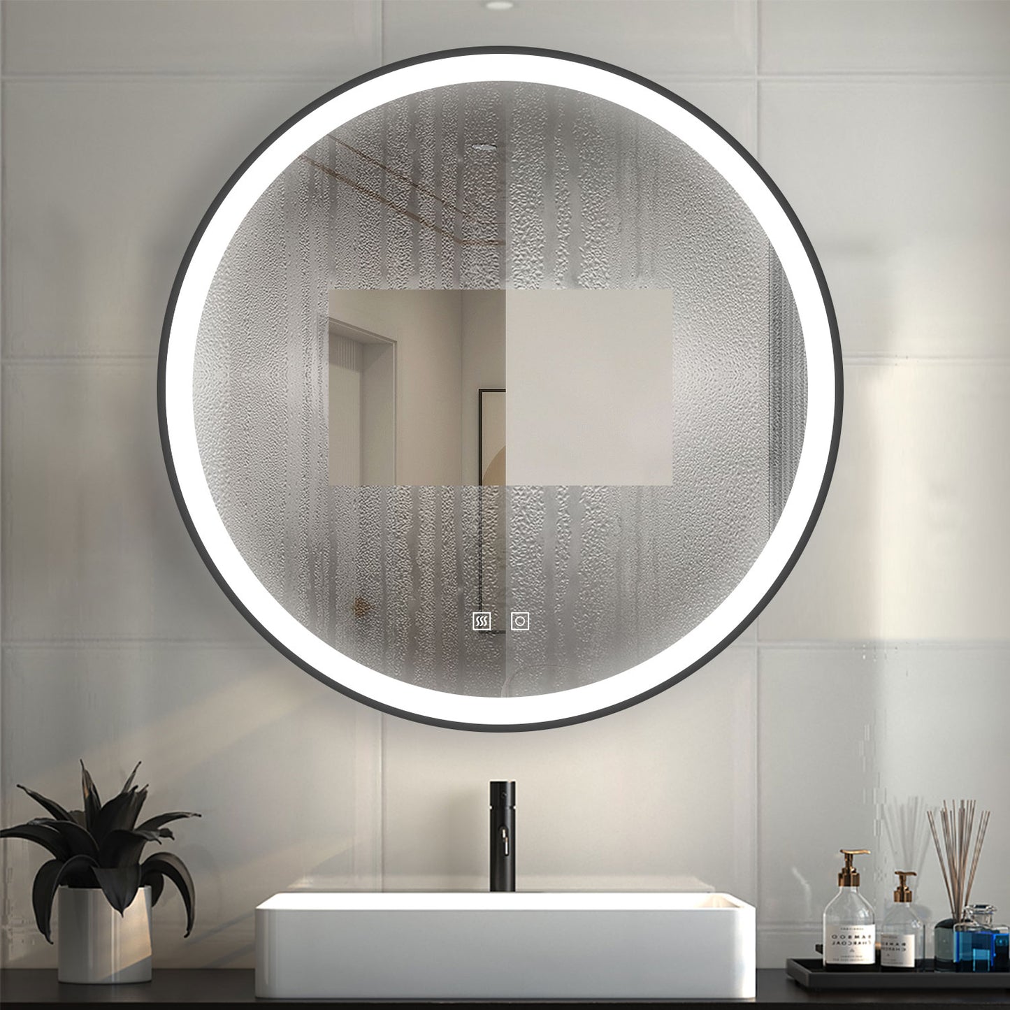 Badspiegel Badezimmerspiegel Rund Spiegel mit LED Beleuchtung F 70 cm